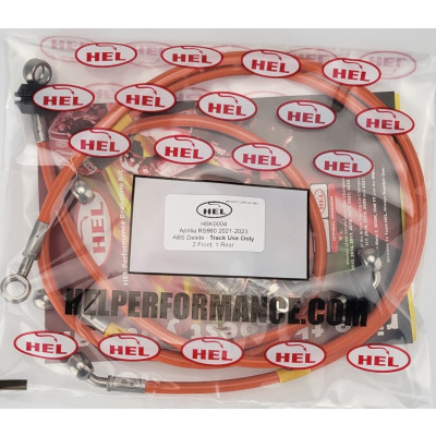 Aprilia RS660 2021-2023 ABS Delete Full Length Race Brake Lines HEL Stainless Steel Braided - CLEARANCE (ORANGE HOSE WITH STAINLESS FITTINGS)