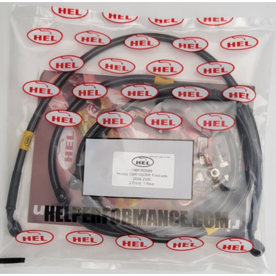 Honda CBR1000RR Fireblade 2004-2005 HEL Stainless Steel Braided Brake Lines (Full Length Race) - CLEARANCE (CARBON HOSE WITH BLACK BANJOS AND STEALTH HEATSHRINK)